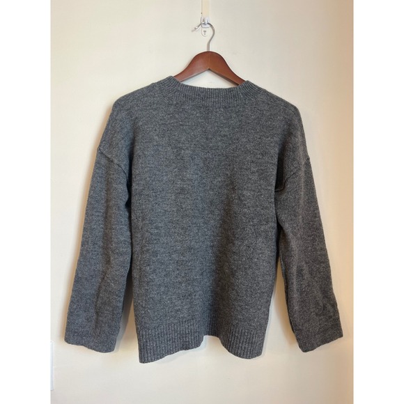 Madewell Gray Wool Blend Crewneck Sweater E1570 Dropped Shoulder Exposed Seam S - Picture 2 of 5